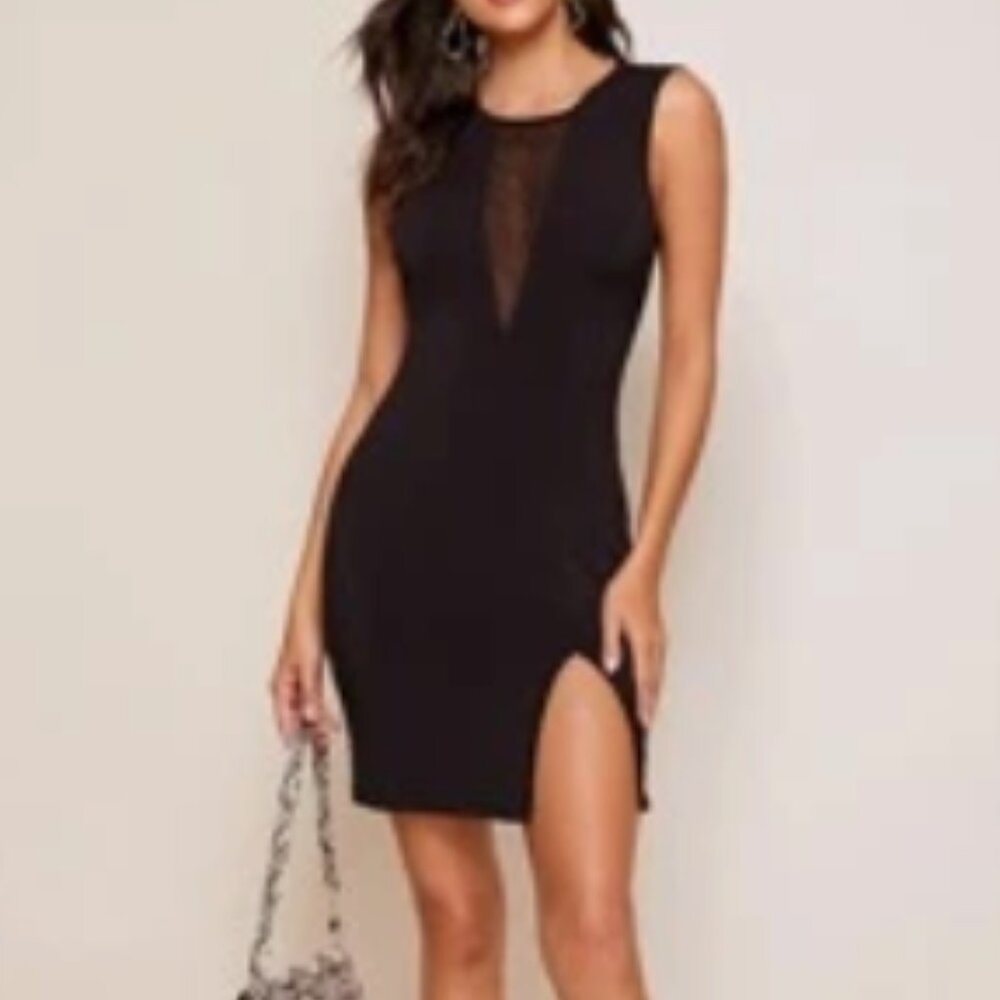 SHEIN Mesh Insert Split Hem Dress